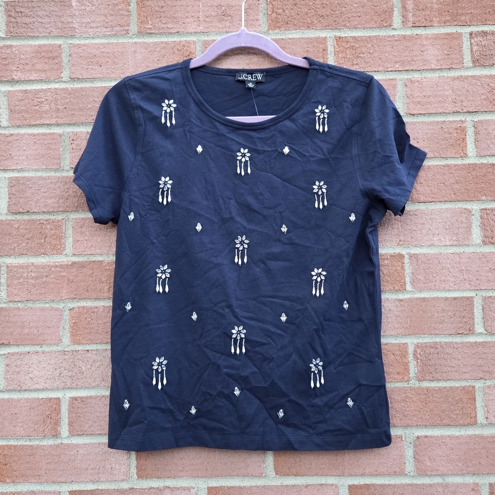 J. Crew Crystal-embellished crewneck T-shirt Size Medium - Picture 2 of 8
